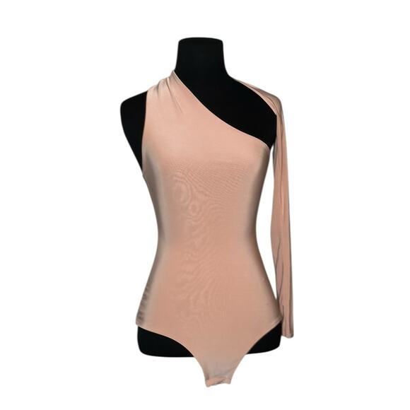 PrettyLittleThings pale pink one shoulder long sleeve bodysuit size 4 - Picture 1 of 14